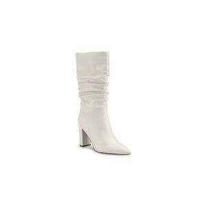 MARC FISHER Womens Ivory Ruched Galley Pointy Toe Block Heel Dress Boots 9.5 M